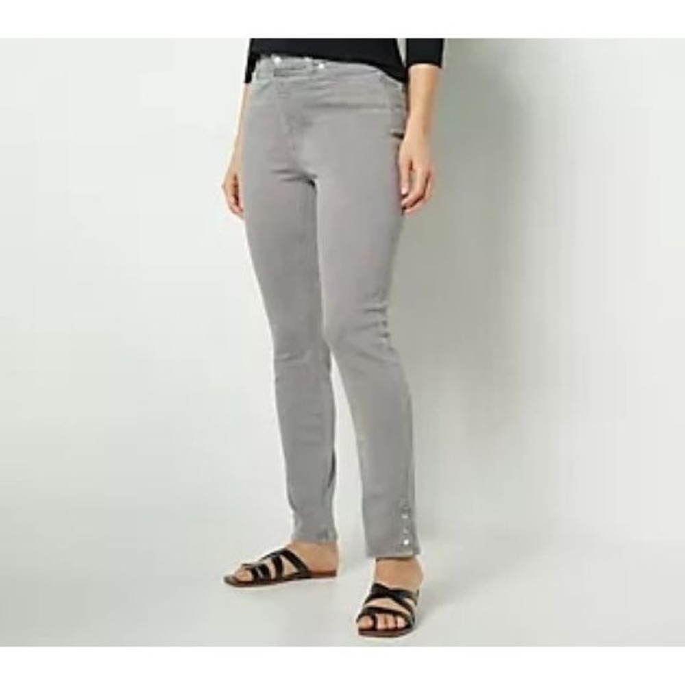 Denim & Co Easy Stretch Snap-Cuff Slim Straight Jean Sz 18W Gray Classic Comfort